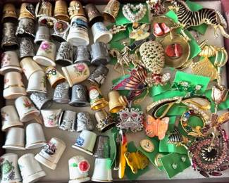 Thimbles, Costume Jewelry & Pins