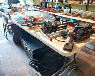 Large Vintage Wood Working Vise, Plus More