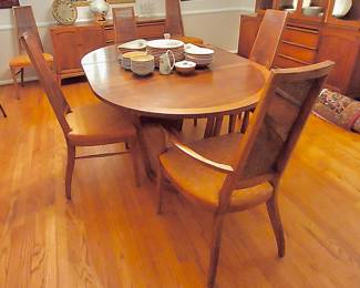 Mid-Century Dining Room Set, 2 Leaves & 6 Chairs