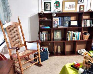 Rush Seat Rocker, Bookcase, Paperback Books