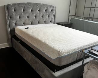 #147 Queen Size Temperpedic Memory Foam Platform Bed w/Gray Buttonback Headboard - Upstairs - You Move $30.00