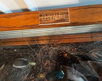 #4 handmade glass display duck coffee table with 3 mallards 49x22x19 $250.00