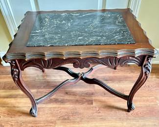 #171 Antique Marble (monolith Nero Roc Marble Side Table (as is marble) 24Lx16Wx20H $38.00