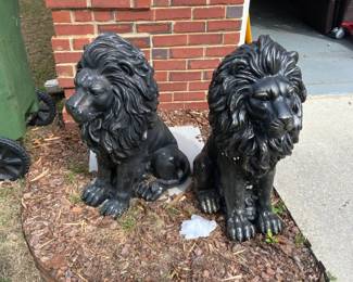 #185 pair of 29-inch-tall rosin lions painted black $40.00