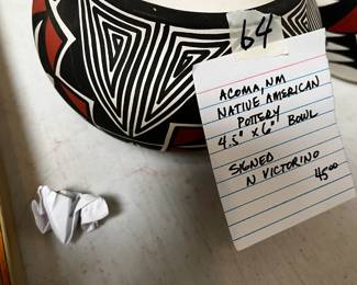 #64 Acoma, NM Native American Pottery 4.5" x 6" Bowl - Signed N. Victorino $45.00