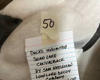 #50 Ducks Unlimited Swan Lake Canvasback by Sam Nottleman oon Lake Decoy Company - 608/3000 $65.00