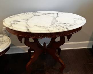 #14 oval end table with rose front 35x22x28 $175.00