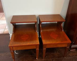 #29 pair of step end tables with diamond inlay 16x26x23 $60.00
