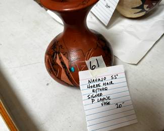 #61 Navajo 5.5" Horse Hair w/Turq signed P Lahne Vase $20.00
