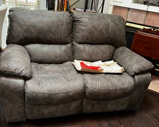 #62 Brown Suede Double Manual Loveseat - 67" $100.00
#63 Brown Suede Sofa w/two recliners - 87" Long $150.00