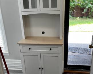 #10 white laminate cabinet with 2 glass doors, 2 wood doors and a drawer 30x16x72 $45.00