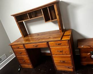 #150 2 piece Desk pine Desk w/7 drawers & Hutch - 60x22x30 Desk - 58"Total Height w/hutch (hutch doesn't match exactly) - You Move upstairs $40.00