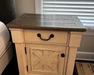 #28 2 bedside tables with plug 26x18x28 as is finish $250.00