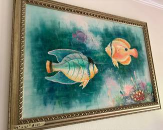 Large Pretty Painting of Fish 38”x41” $165