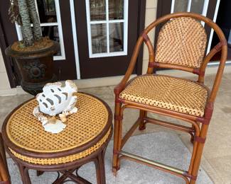 Solid Cane and Rattan Set. Two Chairs and Two tables $350