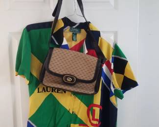 Vintage Ralph Lauren shirt; Gucci handbag. Also available: vintage Burberry envelope bag (navy)