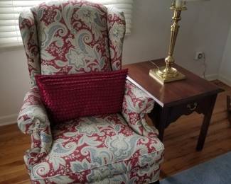 Upholstered wingback armchairs by Clayton Marcus - two available