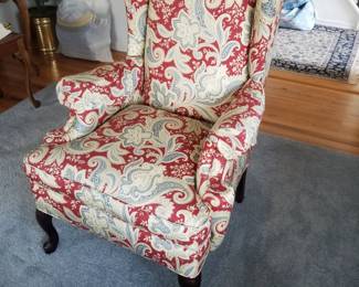 Upholstered wingback armchairs by Clayton Marcus - two available