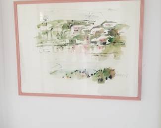 Mid-century Alfred Birdsey Bermuda harbor scene. Alfred Birdsey was one of the more famous and talented watercolorists in Bermuda, his impressionistic landscapes of Hamilton, St. Georges and the surrounding sailboats, homes, and bays of Bermuda are world-renowned.