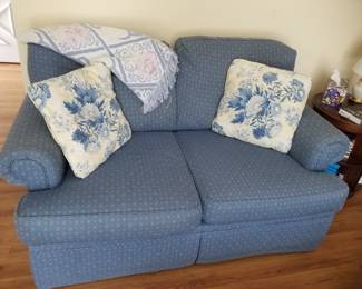 Blue loveseat by Harden Furniture
