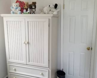 Cottage chic two-drawer armoire; Snoopy stuff