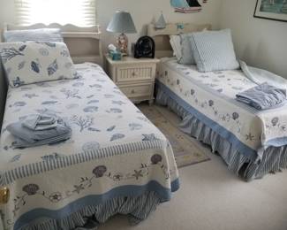 Twin beds; cottage chic nightstand