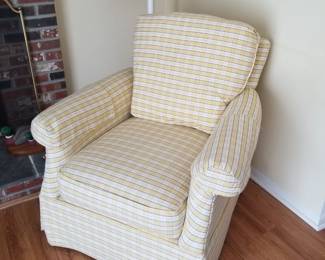 Lovely upholstered armchair - yellow & blue check