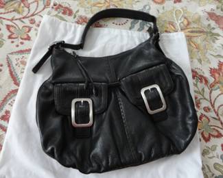 Cole Haan Double Buckle Black Leather Shoulder Bag