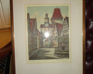 German Artist Ernst Geissendorfer showing street scene in Tauber, Germany (1908-1993)