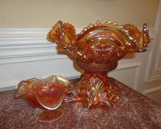 Carnival Glass Marigold Punchbowl