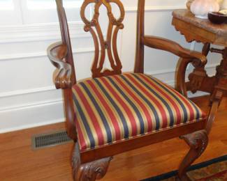 Pair of Ethan Allen Carved Mahogany Chippendale Arm Chairs