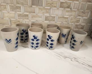 GERMAN SALT GLAZE GRAY AND BLUE CUPS