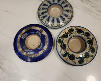 3 POTTERY CANDLE VOTIVE HOLDERS