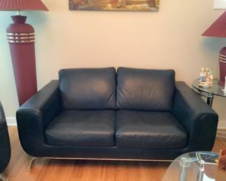 Contemporary Black Leather Love Seat