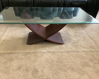 Wood Base Glass Top Coffee Table