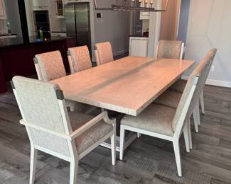 Marge Carson Blonde Rectangular Dining Table (87"L x 46"W x 30"H) & Marge Carson Upholstered Dining Chairs (2 Armchairs & 6 Side Chairs)