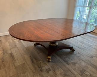 Furniture Land Oval Pedestal Mahogany Inlayed Dining Table (64"L x 22"W x 29-1/2"H with 2 Leaves 22"W Each)