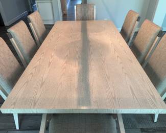 Marge Carson Blonde Rectangular Dining Table (87"L x 46"W x 30"H) & Marge Carson Upholstered Dining Chairs (2 Armchairs & 5 Side Chairs)