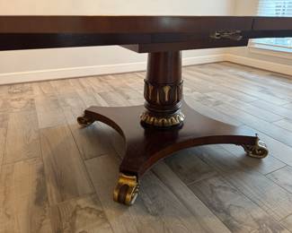 Furniture Land Oval Pedestal Mahogany Inlayed Dining Table (64"L x 22"W x 29-1/2"H with 2 Leaves 22"W Each)