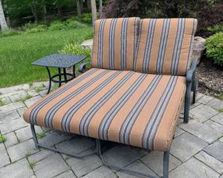 Hanamint Outdoor Upholstered Outdoor 2 Seat Lounge Chair with Wheels (66"D x 22"x44" Back Height x 55"W) & Hanamint Outdoor Square Side Table (24"W x 24"L x 22"H)