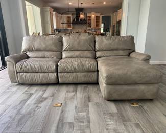 La-Z-Boy Modular Adjustable Leather Sectional (LAF Chair - 39"D x 36"W x 34" Back Height / Armless Chair - 30"W x 39"D x 34" Back Height / LAF Chaise - 68"D x 42"W x 34" Back Height)