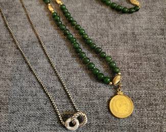 David Yurman diamond necklace, British gold coin jade necklace