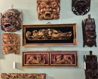 Antique Asian Gilt Wood Temple Ornaments