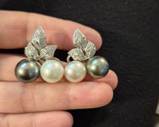 14k white gold pearl diamond ring and earrings