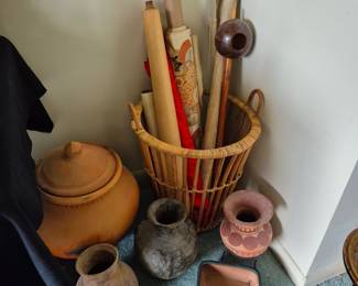 Asian scrolls and pottery