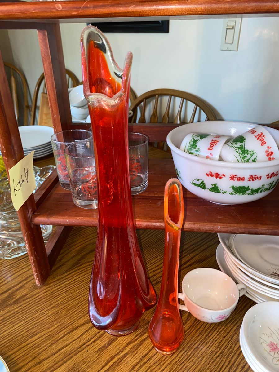 Red and orange Vtg. Swung vases
