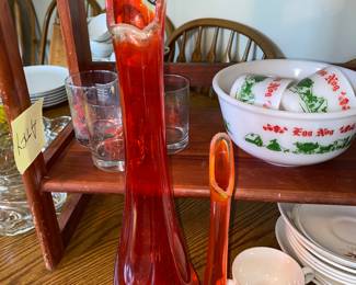 Red and orange Vtg. Swung vases