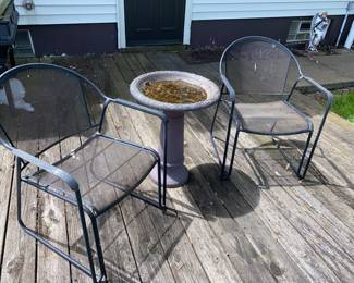 Wire mesh chairs -birdbath