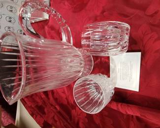 Crystal pitcher w 8 small glasses