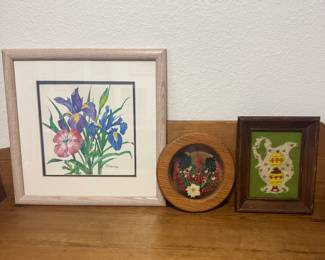 Pressed Flower Art, Signed Art, Crewel Art